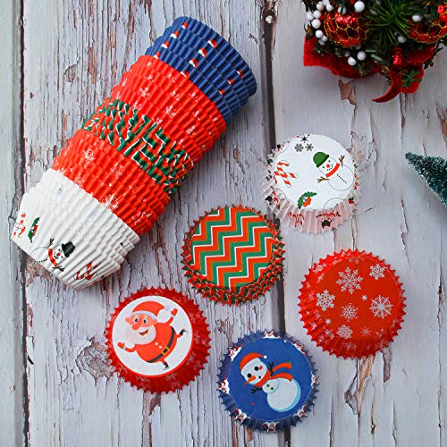Elcoho 500 Pieces Christmas Elements Cupcake Liners Baking Cups Colorful Paper, Ideal For Holidays And Parties Christmas Party Decorations, 5 Patterns #TOP4