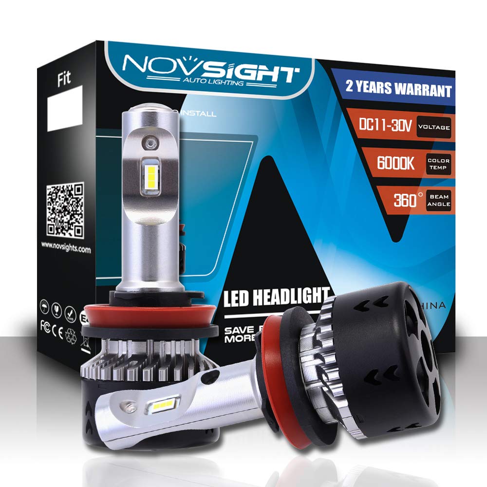LED Headlight Bulbs, Novsight H11/H8/H9 10,000Lumens Extremely Bright High Power High Beam/Low Beam/Fog Light Bulb Conversion Kit, 6000K Xenon White, 2-Pack