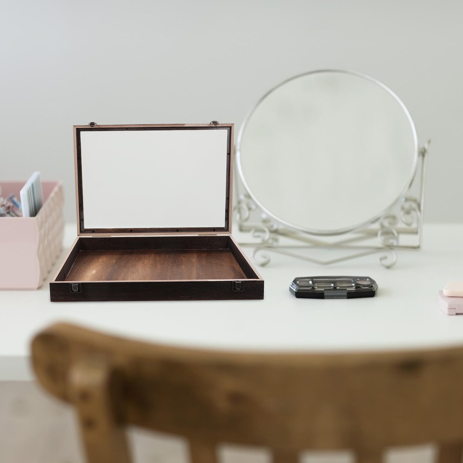 Holz Präparations Showbox mit Transparenter Abdeckung, Braun | Rechteckige Vitrine für Schmetterlinge und Pflanzen, Große Kapazität, Schützt Mehrere Exemplare
