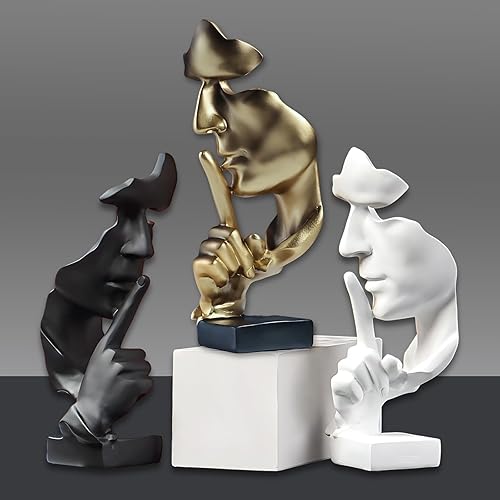 Miniatura 7 de aboxoo Estatua de pensador, figura de arte abstracto Silence is Gold, esculturas modernas de resina para el hogar, objetos decorativos, decoración