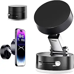 Suporte magnético 360° portátil dobrável para celular, sucção a vácuo ajustável, suporte magnético de dupla face para carro/espelho/academia (Preto)