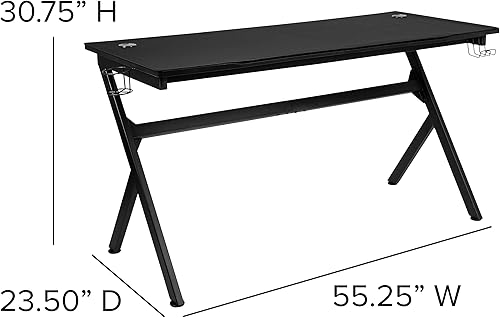 Miniatura 393 de Flash Furniture Juego de escritorio para juegos negro y silla de carreras blanco/negro con soporte para tazas, gancho para auriculares y soporte