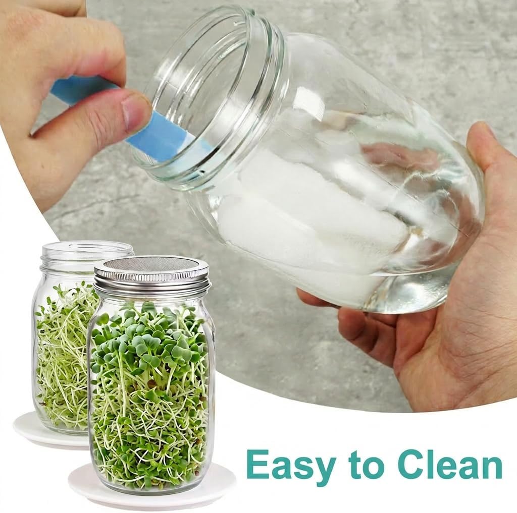 4 Pack Wide Mouth Sprouting Jar Kit, Lids, Stands, Trays & Cleaning Brushes