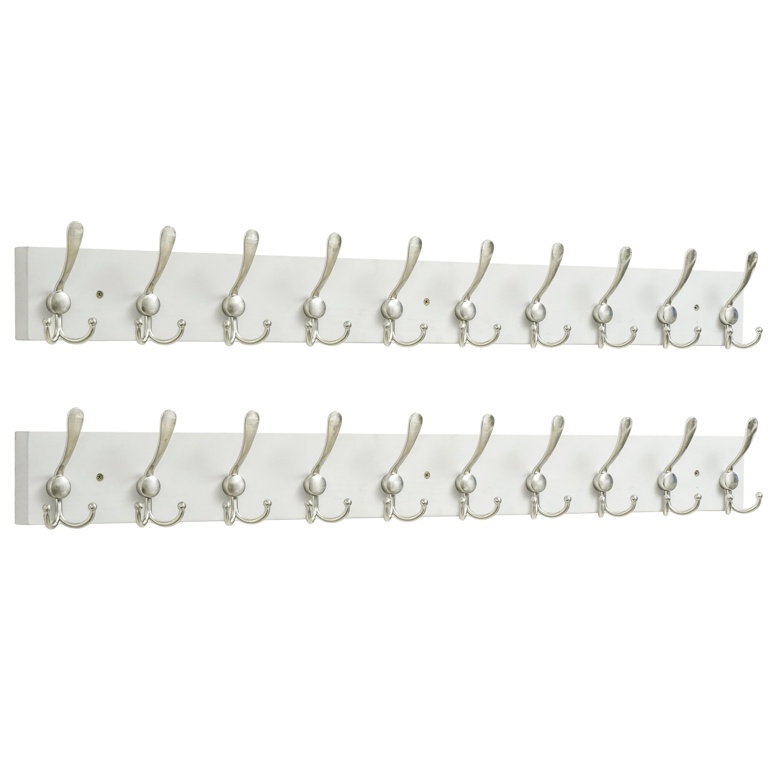 SKOLOO Creations White Solid Wood Wall Mounted Coat Rack, 10 Hooks, 38-1/8" Long - Kitchen, Mudroom, Entryway, Bathroom - Includes Mounting Hardware, Wall Coat Hanger, Towel Rack, Pack of 2