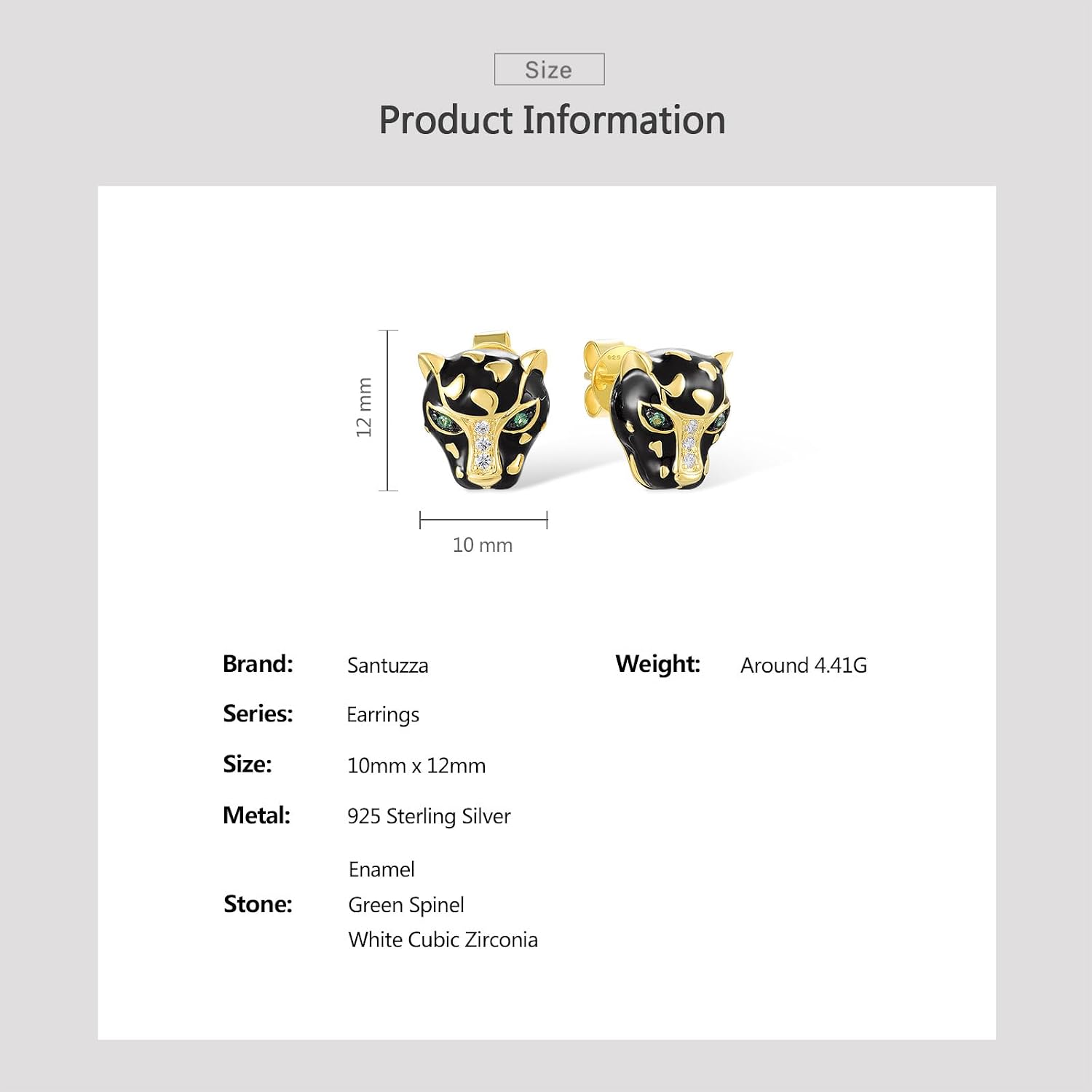 Santuzza Sterling Silver Hypoallergenic Panther Earrings for Women