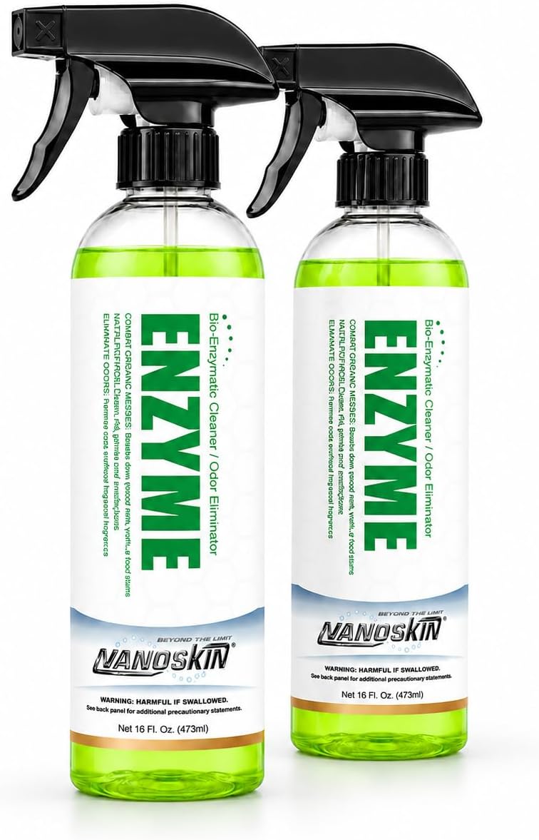 Nanoskin ENZYME Bio-Enzymatic Cleaner & Odor Eliminator, 16 Oz. Pack of 2 - Fragrance-Free Multi-Surface Cleaner for Organic Stains, Pet Accidents, Food Spills, Light Grease, Grime, Auto & Home