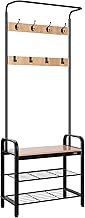 VIVOHOME 3-in-1 Entryway Hall Tree, Heavy Duty MDF Stand Coat Rack with Storage Bench, Industrial Wood Furniture with Stable Metal Frame, 8 Hooks, Light Brown