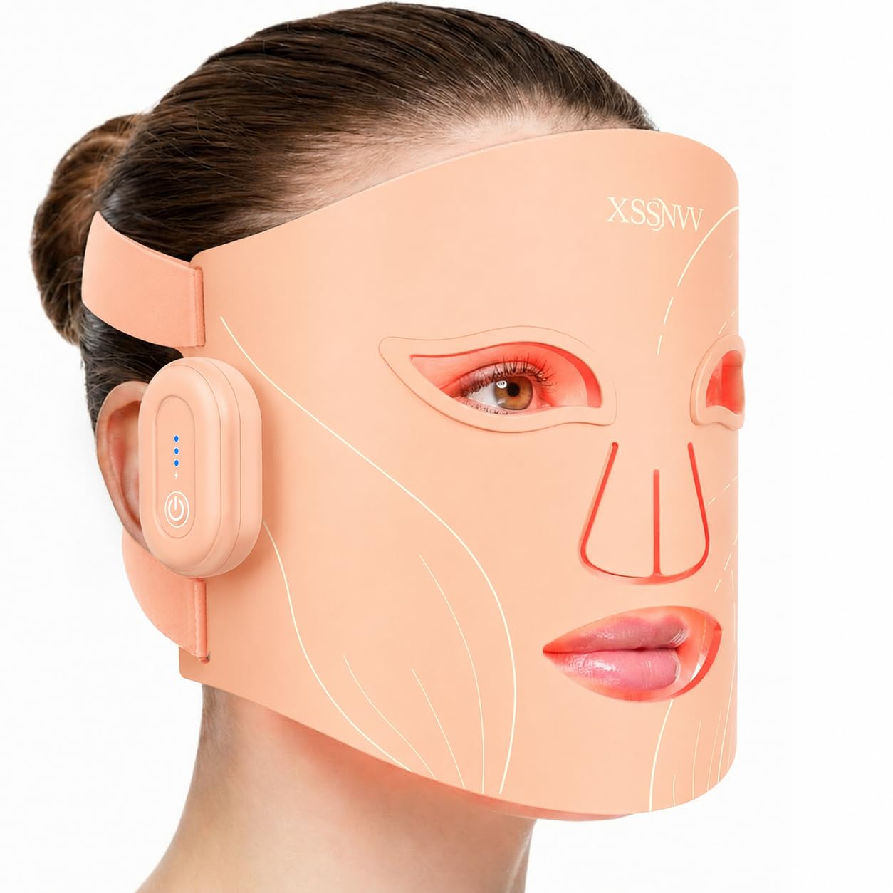 Masque LED, 4 Modes Masque Luminothérapie Lumière Rouge & Infrarouge 850 nm, LED Mask, Télécommande, Autonomie 60 min, Réglable, avec Couvre-Milky orange