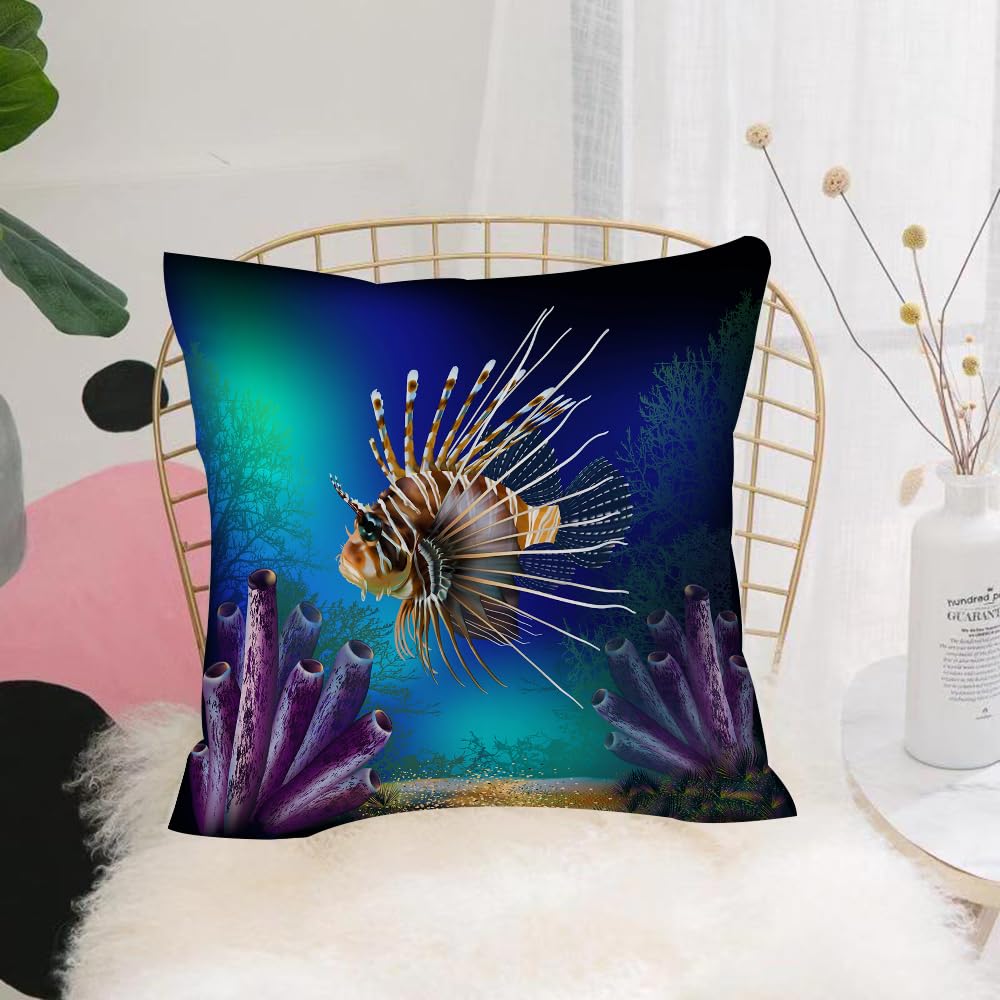 HYOSXW Cushion Cover,Throw Pillow Case Home Decorative for Living Room Bedroom Sofa Chair 16X16 Inch,Ocean, Underwater world Exotic bubble Fish and l theme illustration,Pillowcase 40X40cm
