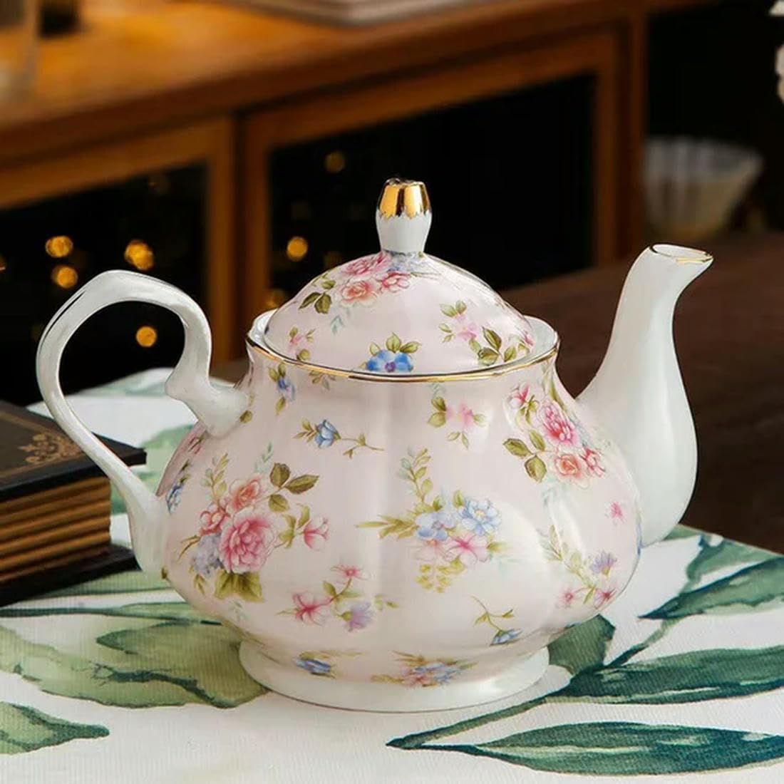 Teiera Inglese Britannica da 400 ml con Base riscaldante in Porcellana, Set di teiere con fornello in Ceramica