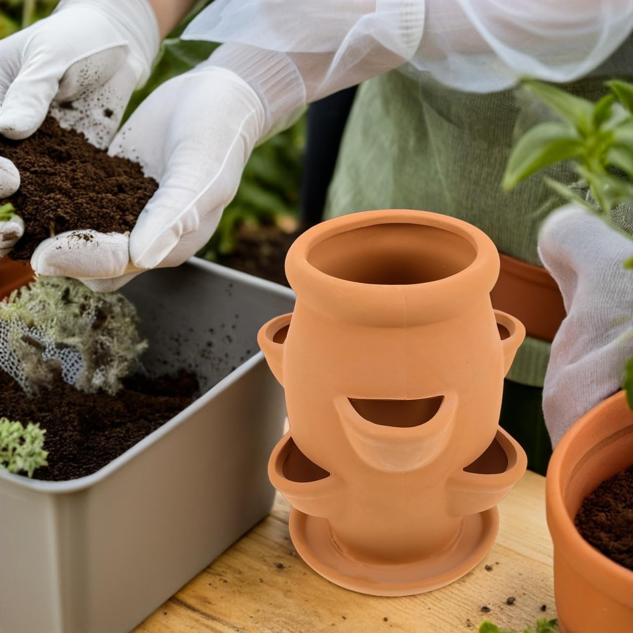 Toyvian Strawberry Tower Planter Pot - Ceramic Multi Pocket Planting Pot for Succulents Strawberries and Small Flowers - Lightweight Indoor Outdoor Decorative Flower Container