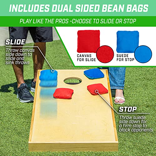 GoSports 4 ft x 2 ft Commercial Grade Cornhole Boards Set - Includes 8 Regulation Tournament Style Bean Bags - Natural - Thumbnail 3