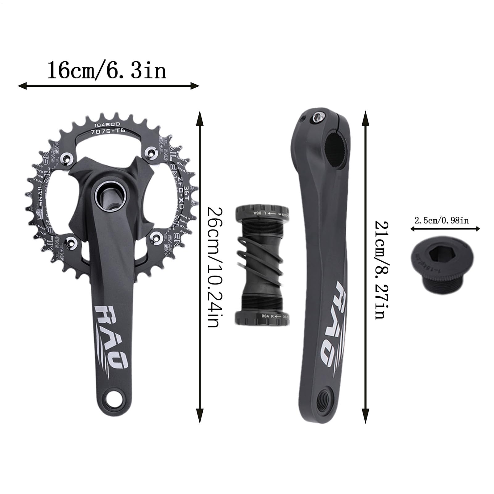 Mountainbike Kurbelsatz | 170mm Hohl integrierte für Einfachgang Fahrräder - einer Anti-Kettenfall-Lösung und Kompatibilität einem abwechselnden Zahnmuster Tretlagerzahnkranz für Radfahrer