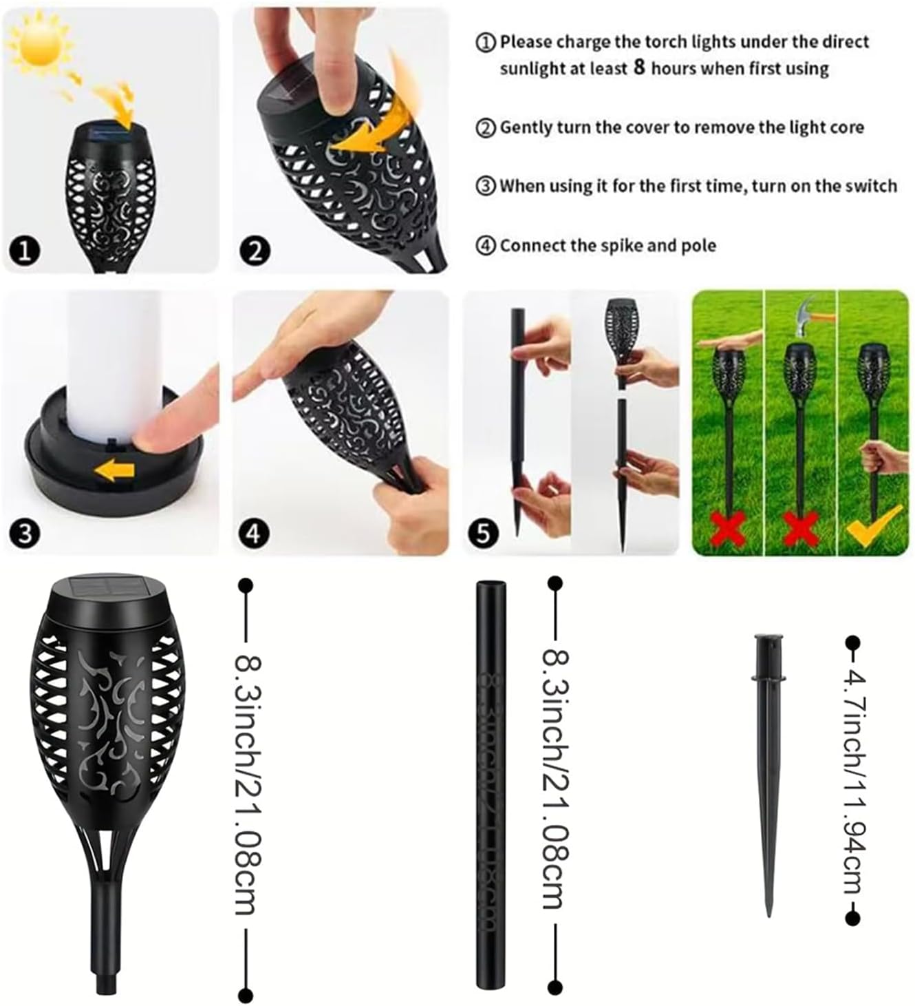 SHYUJAJIE 16 Pack Solar-Powered Flashlight Torches for Outdoor use, Dancing and Flickering Flame Torches for Landscape Decoration, Suitable for Paths, lawns, terraces (Colorful)