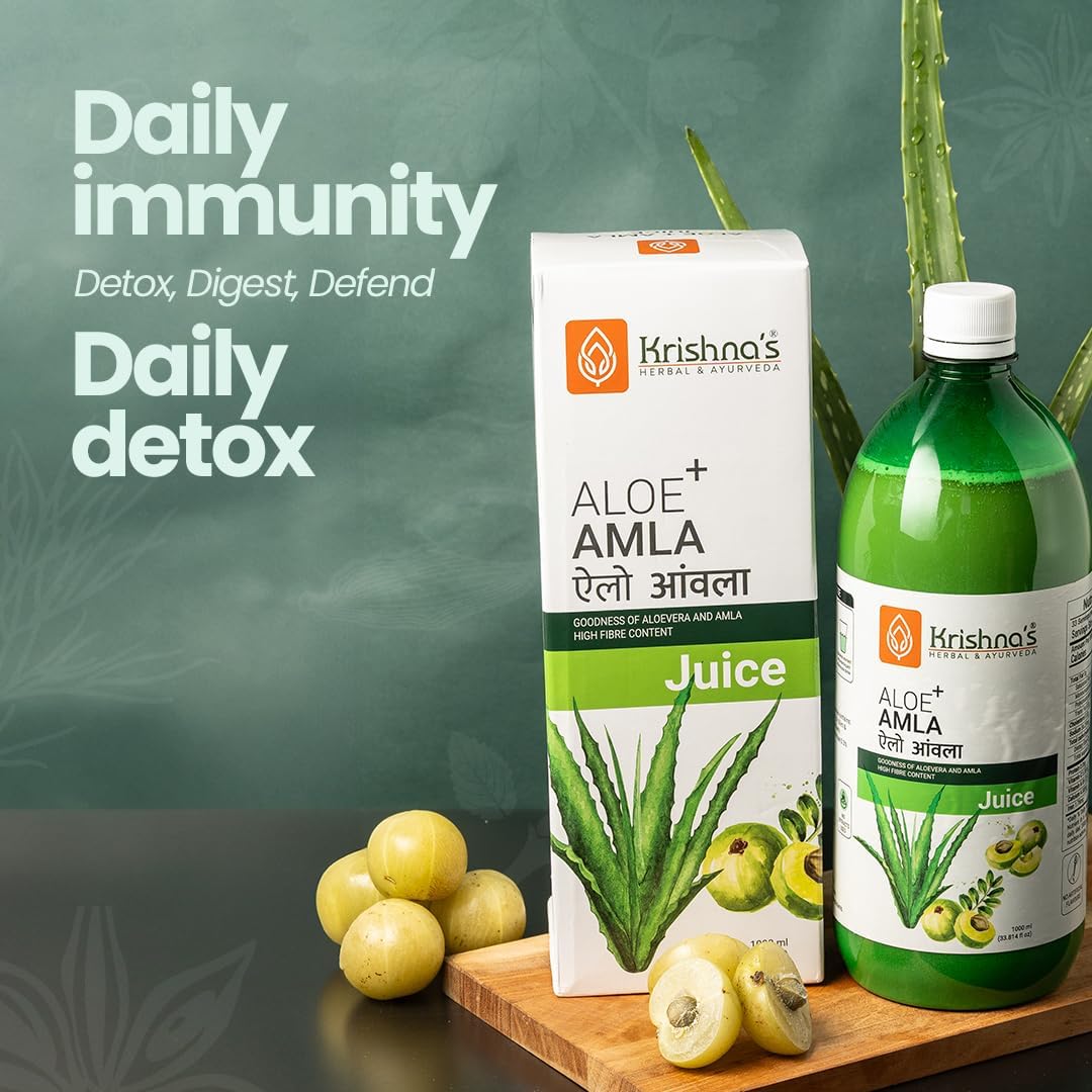 Krishna's Aloe Vera Amla Mix Juice - 500 ml | Una mezcla perfecta para un cuerpo saludable | Para cabello sano, piel, digestión e inmunidad
