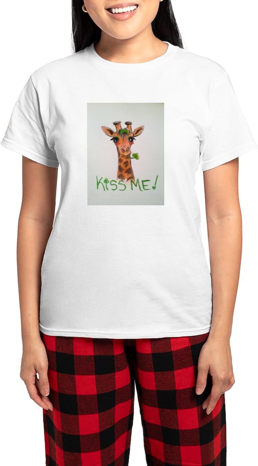 CafePress Kiss Me Giraffe Print Pajamas Women's Novelty Cotton Pajama Set, Comfortable PJ Sleepwear