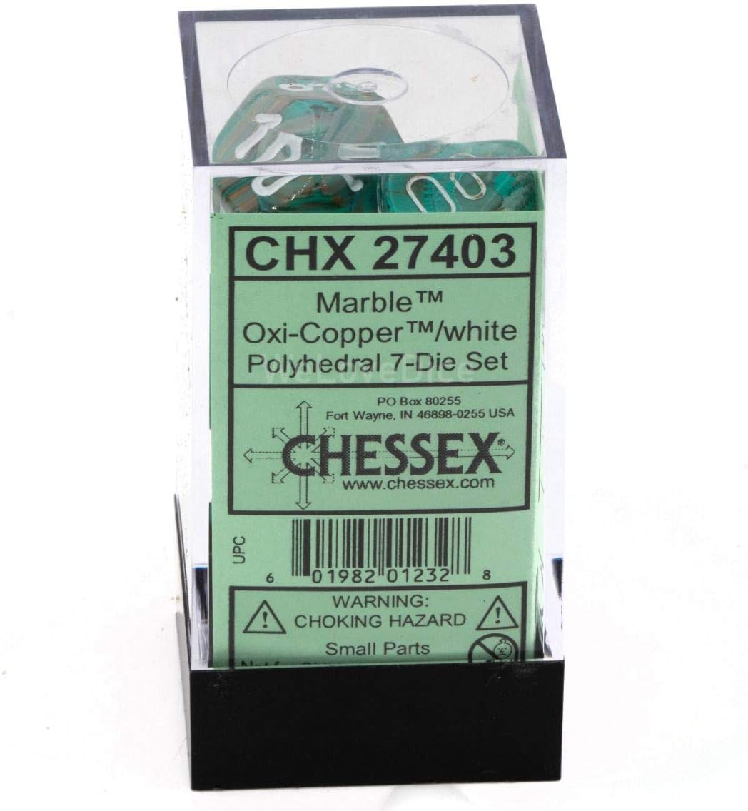 Chessex Marble Polyhedral Oxi-Copper - White 7-Die Set, Large (18mm - 25mm)