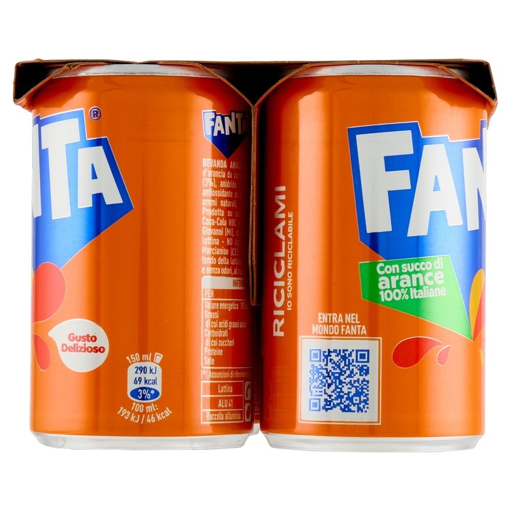 Italian Gourmet Orangenlimonade Mini Dosen 48 x 150 ml – Erfrischungsgetränk mit Orangensaft, ohne Koffein, Vorratspack für zu Hause & Büro