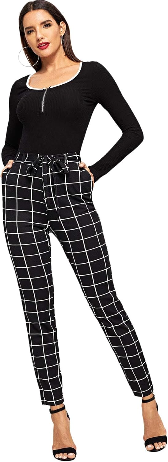 WDIRARA Women's Stretchy Plaid Print Pants Soft Skinny Regular Fashion Leggings - Image 4