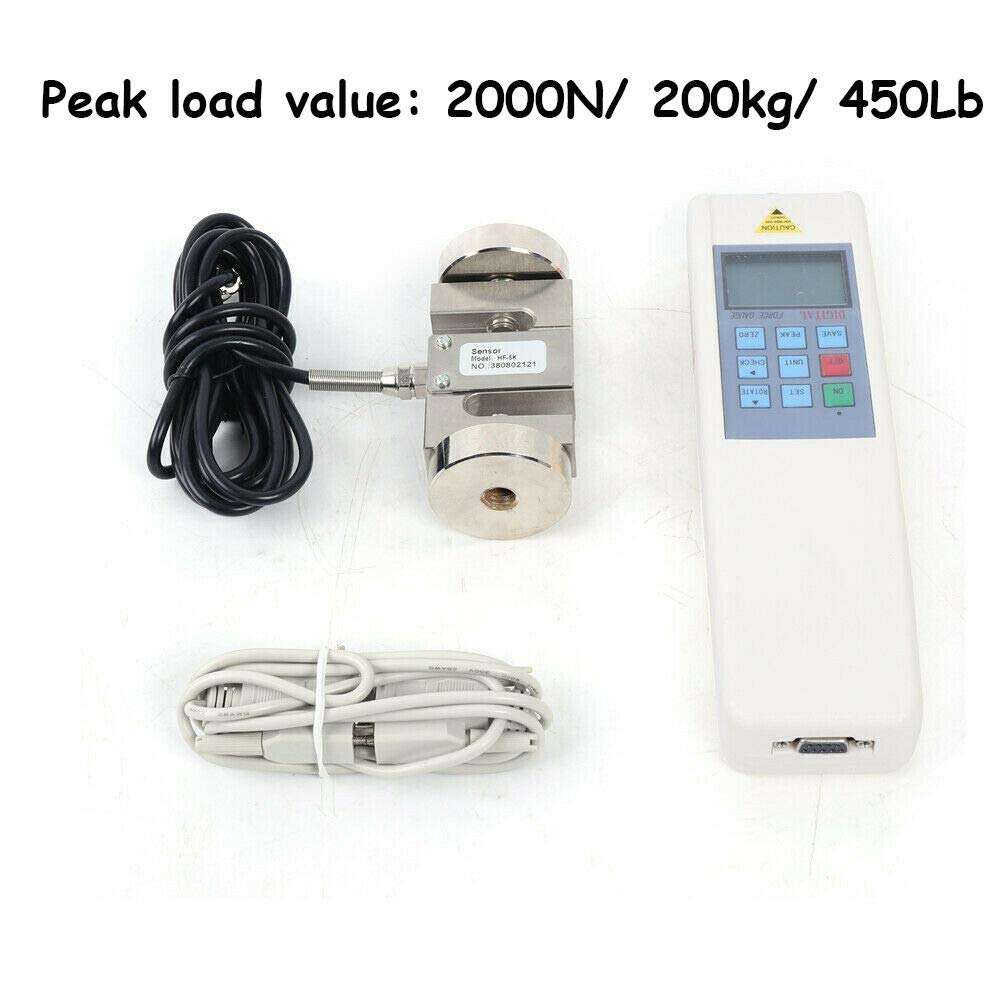 Graigar Digital Force Gauge HF2K with S External Sensor 2000N 200KG 440LB Push Pull Force Gauge