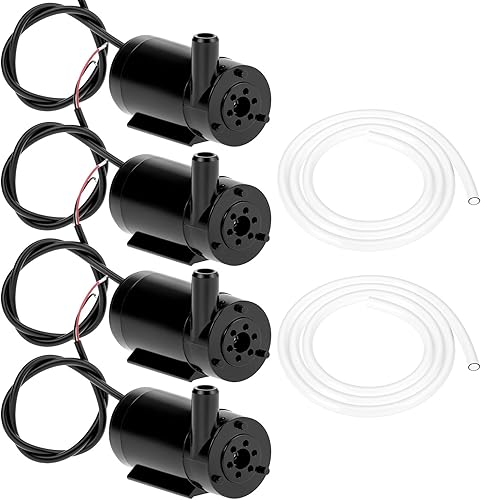 QWORK Mini bomba de agua sumergible, 4 unidades DC 3-5V bomba de agua con 2 tubos (1M) para pecera, acuarios, estanque
