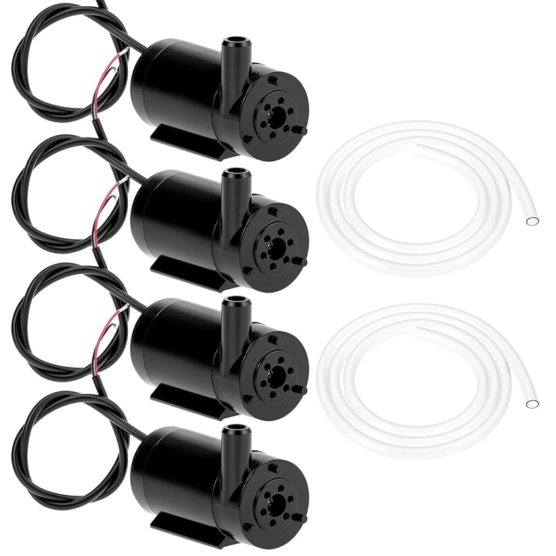 Bomba submersível para aquário QWORK Mini DC 3–5 V, preta, com tubos de 1 m — pacote com 4