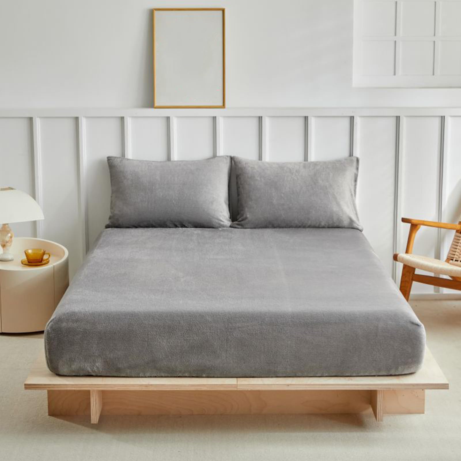 Drap Housse 180x200 Gris Lit King Size