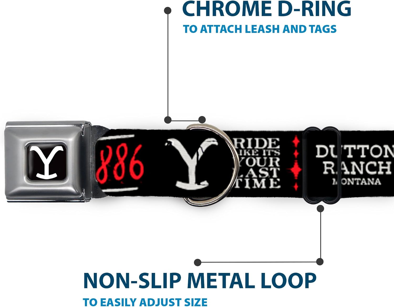 Paramount Network Pet Collar, Dog Collar Metal Seatbelt Buckle, Yellowstone Dutton Ranch 1886 Icons Black White Red, 11 to 16.5 Inches 1.0 Inch Wide