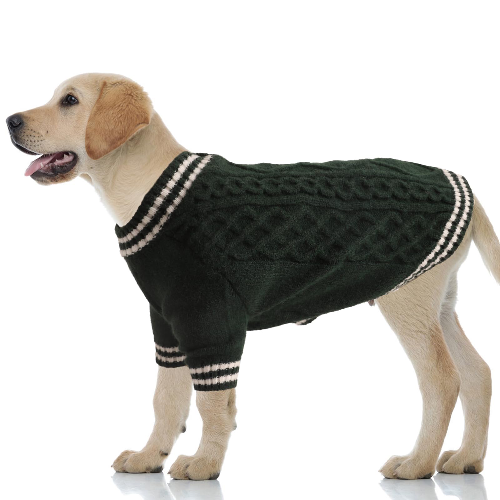 LiebeDD Dog Jumper 5XL, V-Neck Knitted Dog Sweater with Long Sleeves Winter Warm Jumper for Puppy Small Medium and Large Dogs, for Welsh Corgi,Labrador, Pug, Weimaraner, Green
