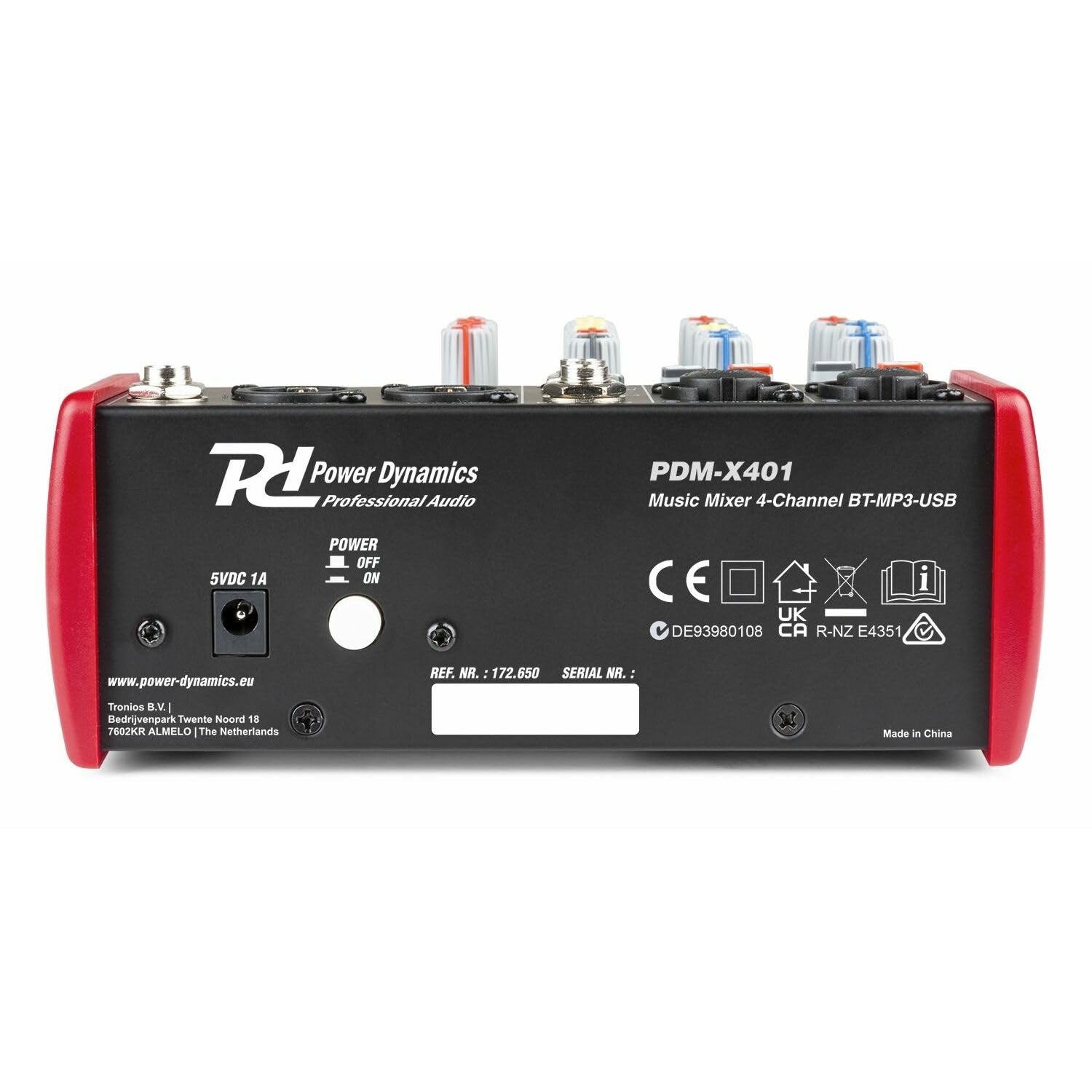 Mengpaneel - Power Dynamics PDM-X401 - 4 kanaals mixer met Bluetooth en mp3 speler - Fantoomvoeding - Echo processor - Ideaal voor zang, podcast, etc. (172.650)