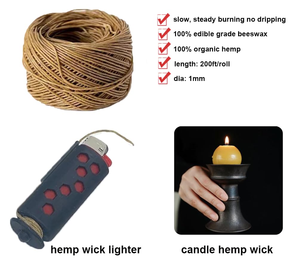 200 ft Hemp Candle Wick 100% Organic Hemp Wick Candle Wick Hemp Candle Wick for DIY Candle Making Craft Making