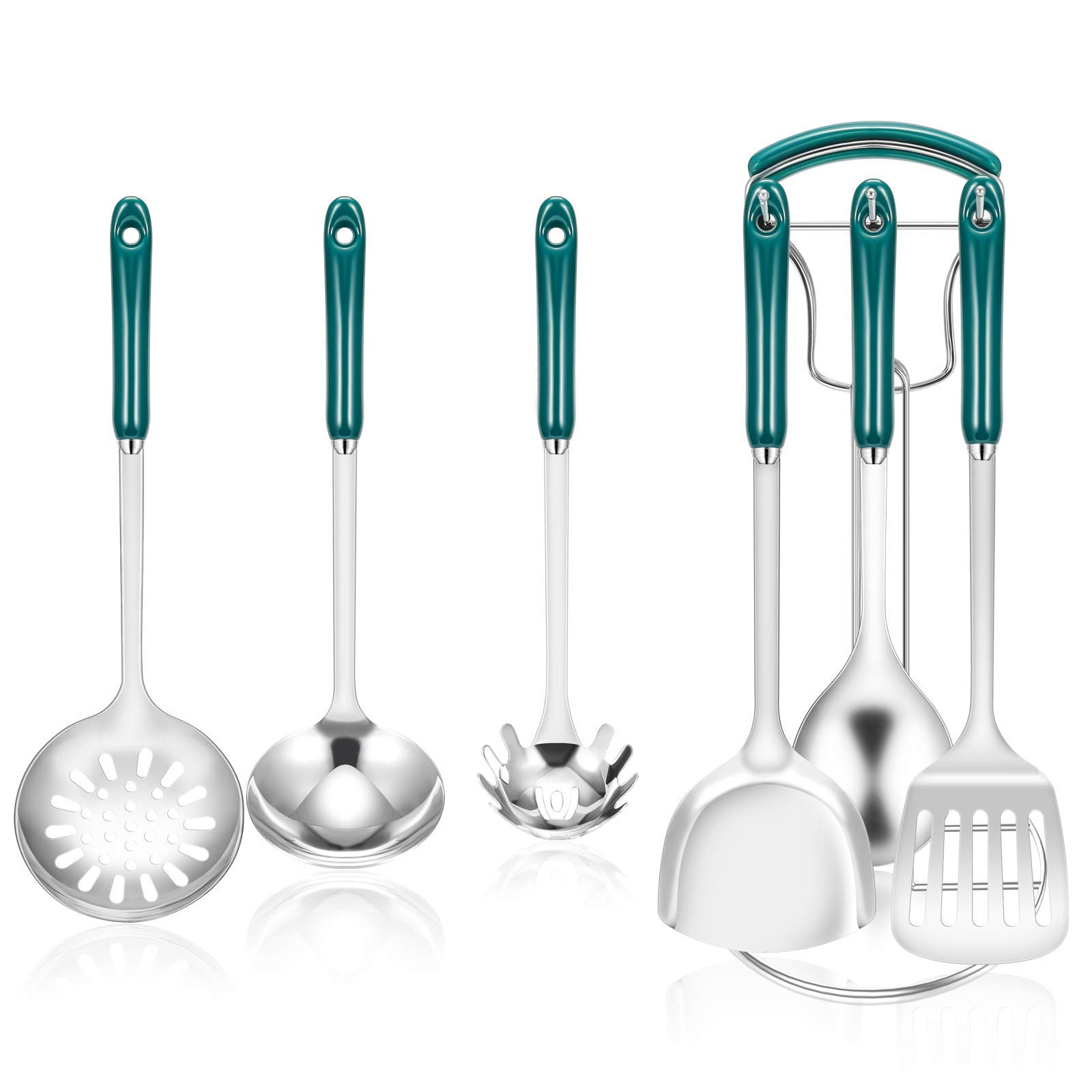 Küchenhelfer-Set aus Edelstahl, 7-teilig, mit Halterung, hitzebeständige Keramikgriffe, Küchenhelfer-Set, Geschenk