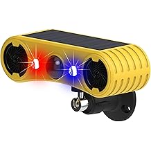 HULPPRE Solar Outdoor Motion Sensor Alarm-13 Sounds Including Dog Barking&amp;Gunshot,2 * 130db Loud Noise Maker,4 Modes,Red&amp;Blue Motion Activated Strobe Light,Say Goodbye to The Intruders