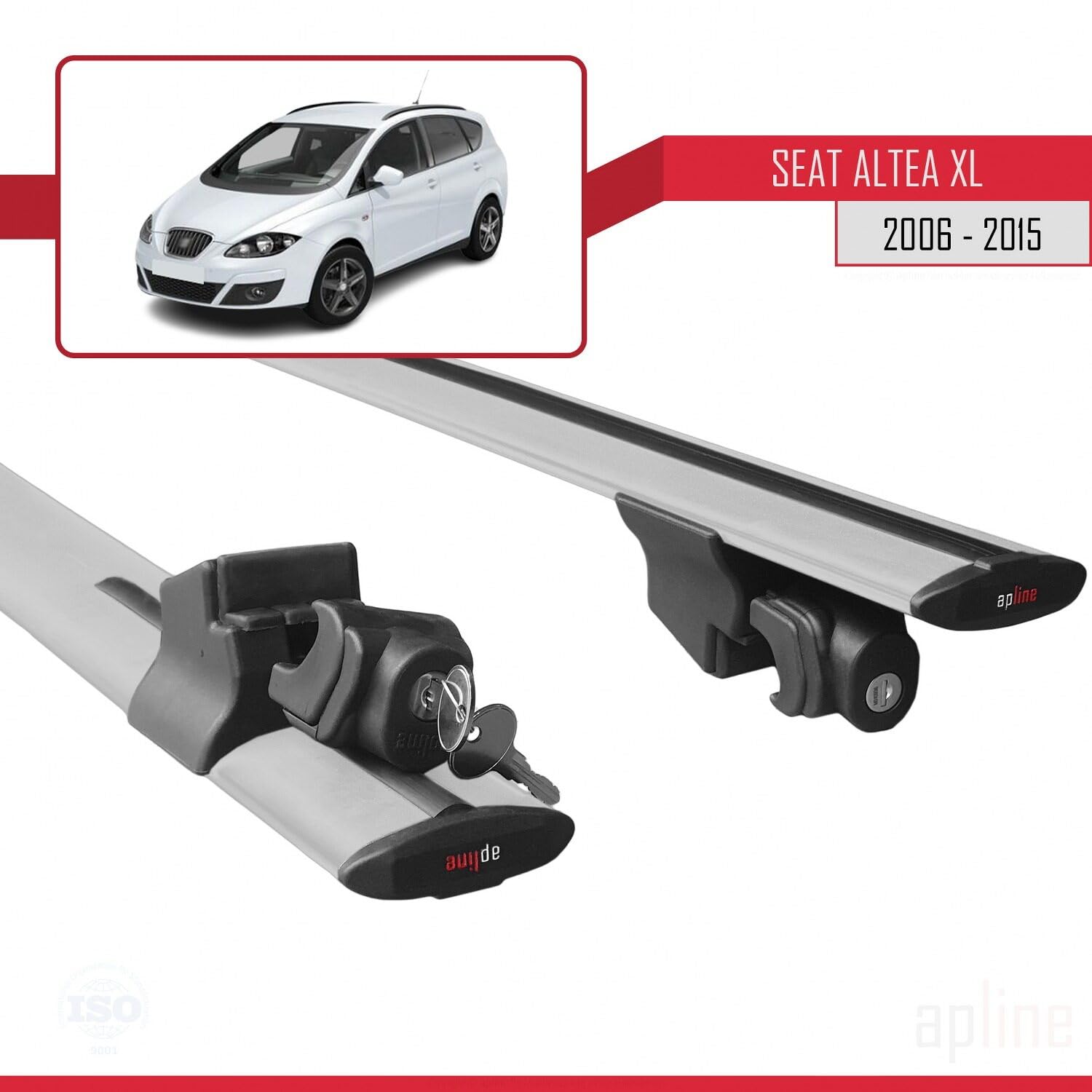 Compatible con Seat Altea XL (5P) 2006-2015 Modelo Hook Barra de Techo Auto Portaequipajes Barras Transversales Gris Aluminio 2 Barras