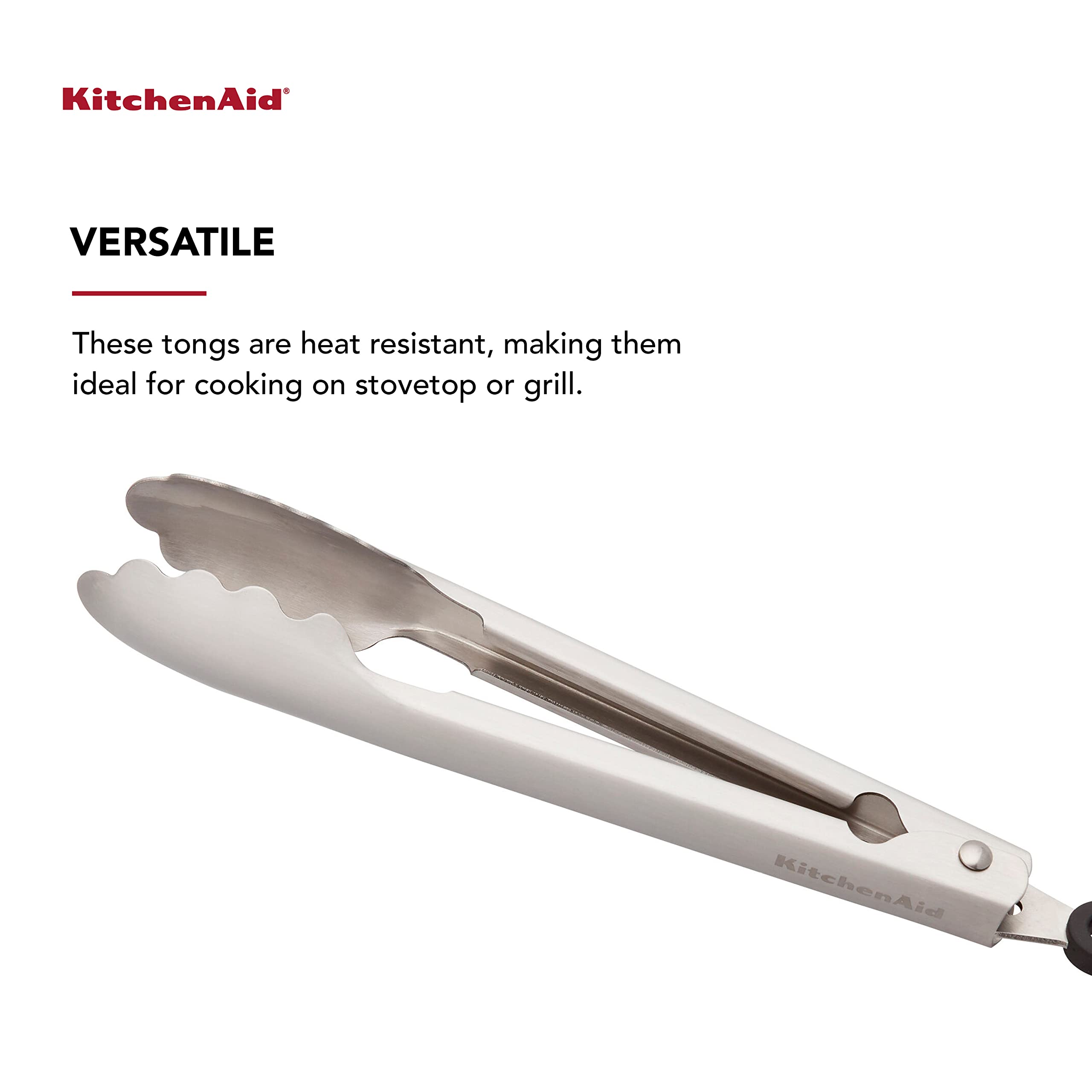 KitchenAid Gourmet Pince de service en acier inoxydable avec crochet de suspension et fermeture sécurisée, 22,9 cm