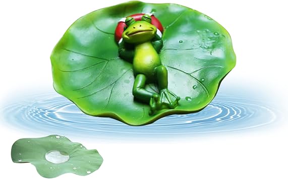 Floating Frog for Pond Ornaments Frog Resin Floating Frog Statue Cute Frog Sleeping on Lotus Leaf for Garden Pond Pool Decor Style1 21x11x9cm Spring Gardening Tool