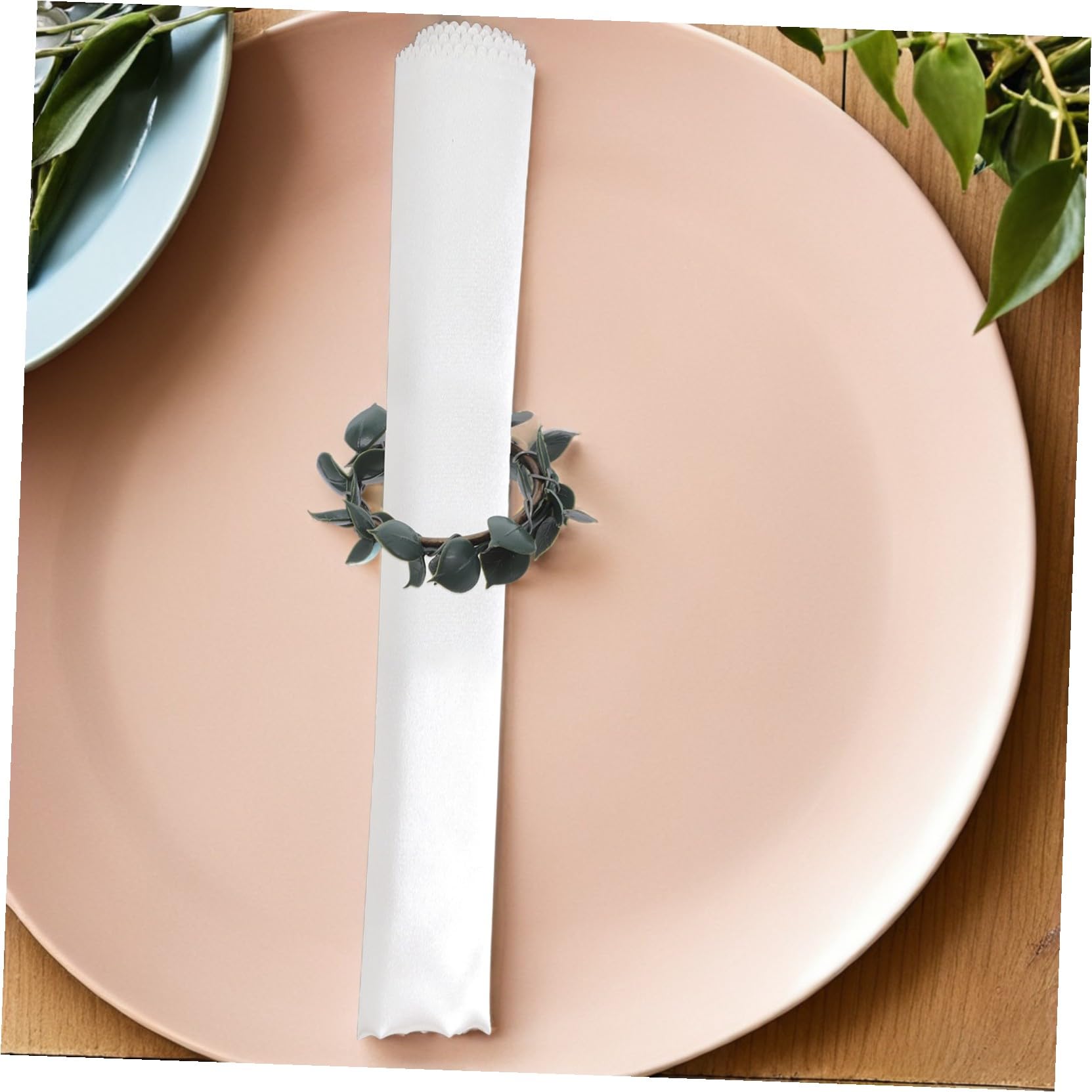 Servilleteros de Hojas de Eucalipto, 12 Piezas, Estilo Rústico | Decoración de Mesa para Bodas y Banquetes, Hierro y Plástico, Hoja Verde, Estilo Bohemio