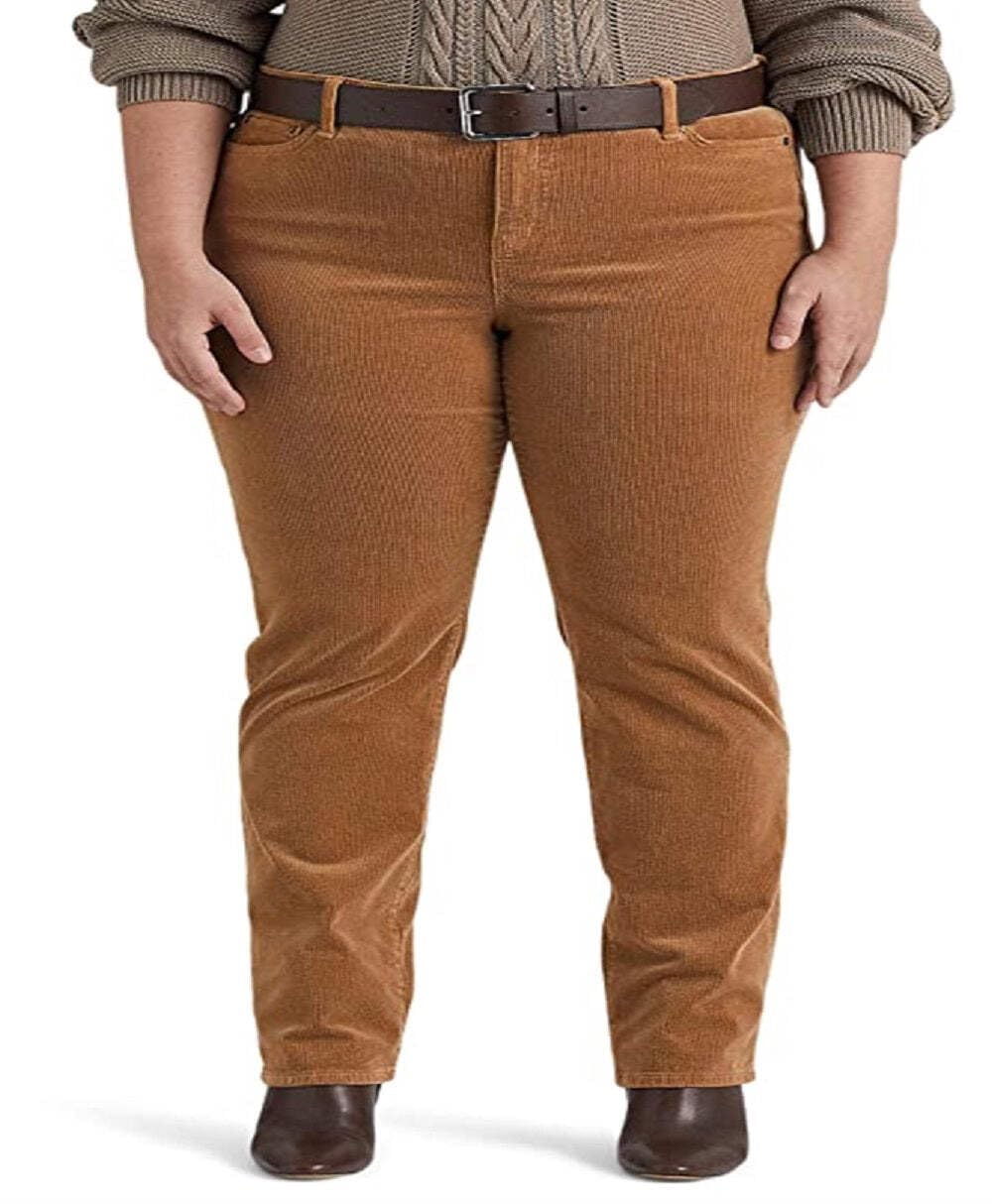 Ralph Lauren Womens Mid-Rise Straight Leg Stretch Corduroy Pants Cml 20W Camel