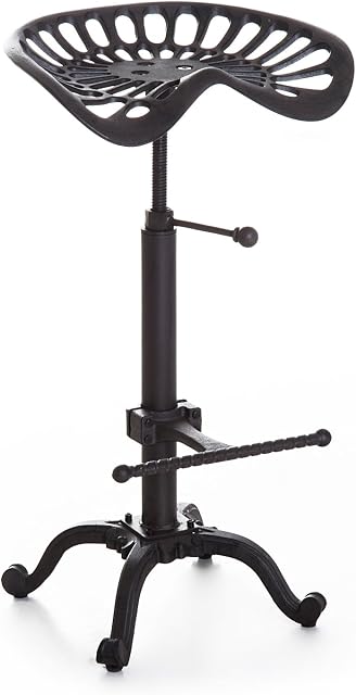 HOMCOM Vintage Industrial Metal Tractor Seat Bar Stool, Adjustable Cast Iron