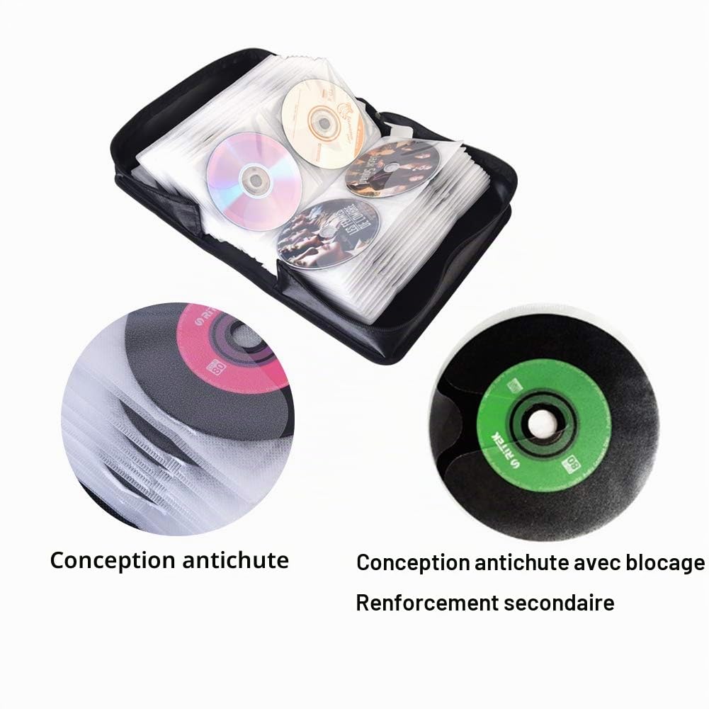 alavisxf xx Range CD, 160 Capacité Nylon Boîtier CD Disque de Protection DVD Disque Organisateur Housse pour Voiture Enfants (Noir)