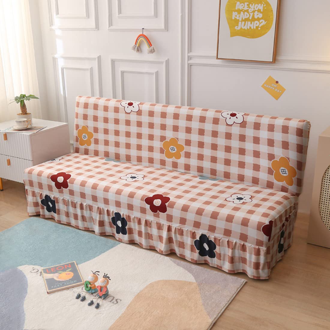 Housse de futon sans accoudoirs extensible lavable pour canapé-lit