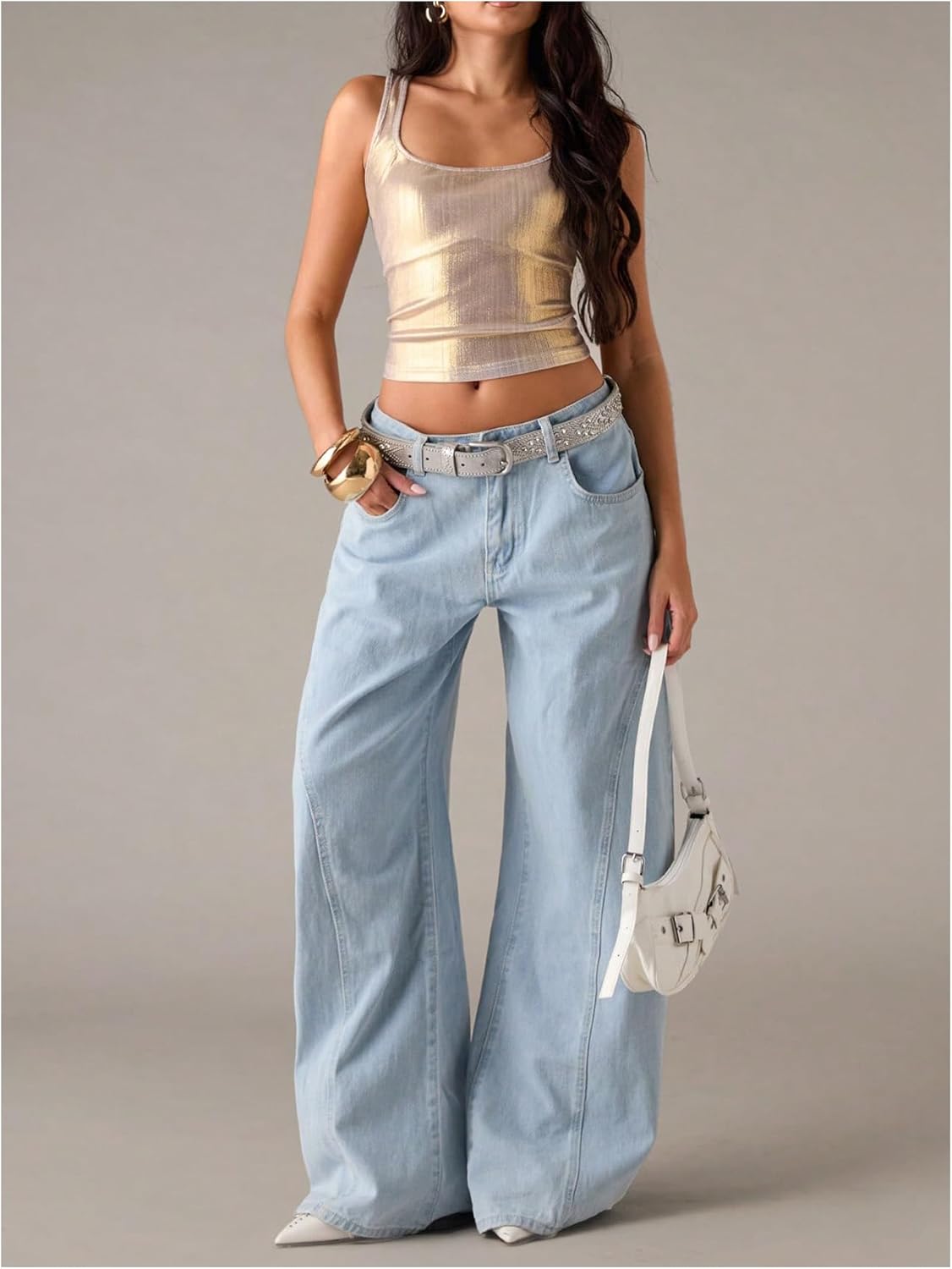 MakeMeChic Women's Metallic Square Neck Crop Tops Y2k Sleeveless Fitted Party Rave Top - Image 5