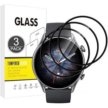 Screen Protector Compatible with Amazfit GTR 3 Pro [Pack of 3] [3D Curved Full Cover] [Scratch-Resistant High Definition] Screen Protector for Amazfit GTR 3 Pro