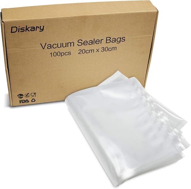 Diskary Vacuum Sealer Bags for Sous Vide Cooking, Vegetables and Meat Storage Plastic Bags, 20 x 30 cm (100 Bags)