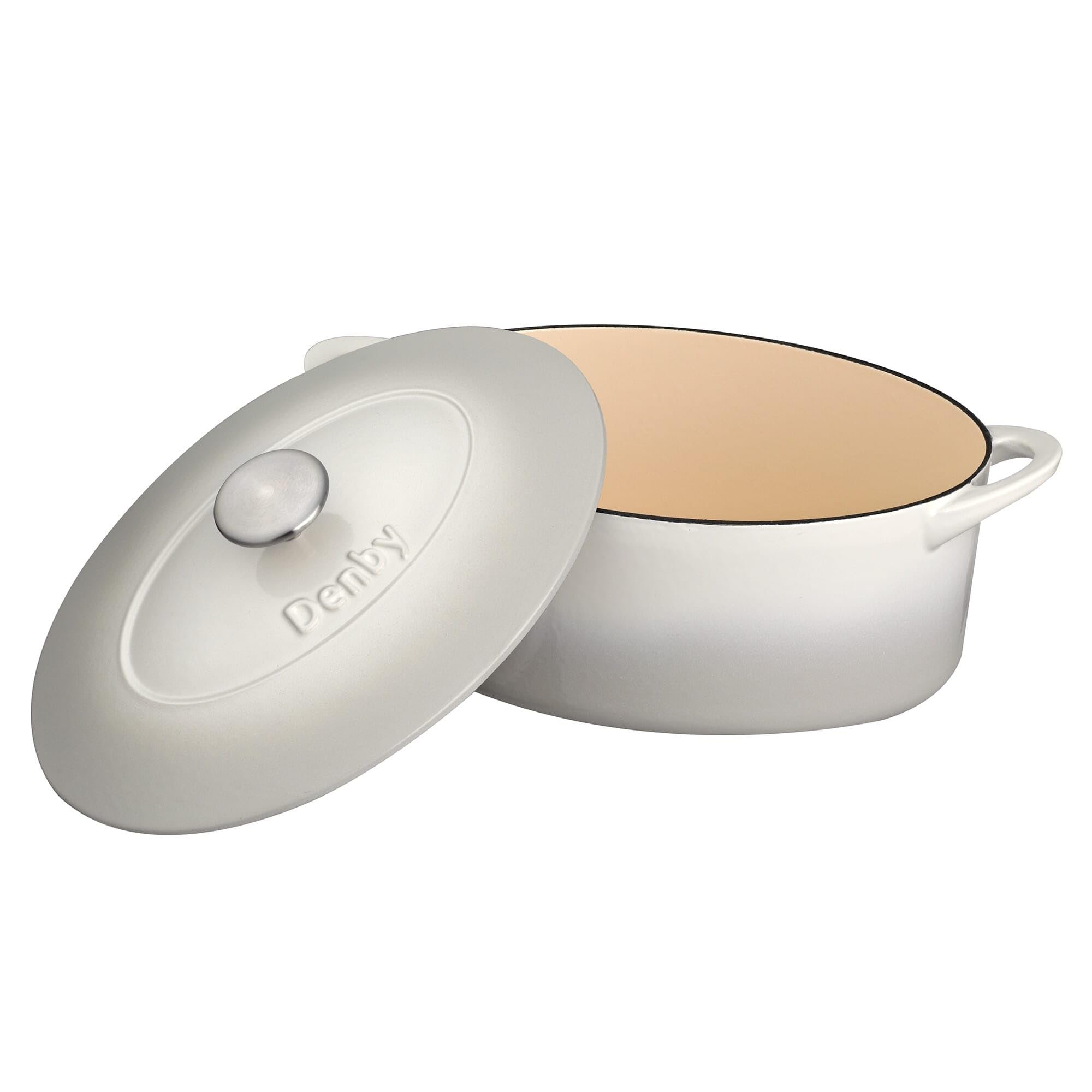 Denby - Natural Canvas White Cast Iron Casserole Dish - 4.25L Capacity Dutch Oven, Oven Safe Pot, Suitable For All Hob Types - Premium, Enamelled - Dishwasher Safe Cookware - 28cm, Oval