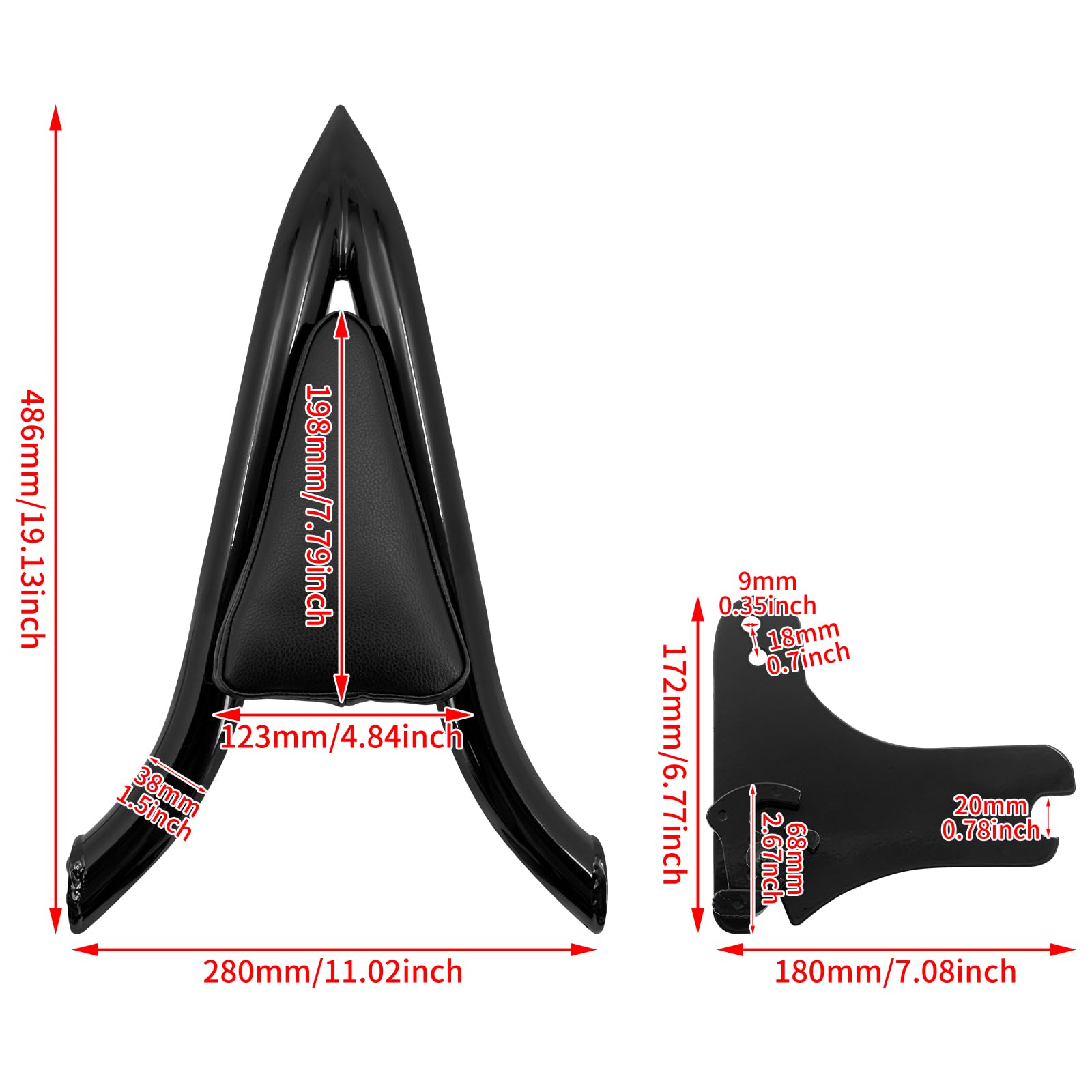 Schienale posteriore staccabile per passeggero moto Sissy Bar Cuscino schienale posteriore Compatibile con Harley Touring Road King Road Glide Street Glide 1997-2008 Nero