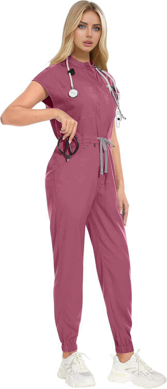 VIAOLI Women's Scrub Jumpsuit Completed Jogger Pants with 8 Pocket for Hospitals Clinics Medical Nursing Uniforms Set