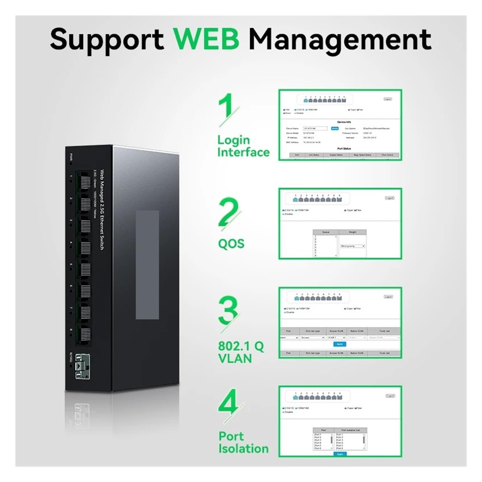 Switch 2.5Gb Switch di Rete 2.5G a 8 Porte Slot 10G S/F-P+ Uplink Splitter Ethernet gestito(E/.U Adapter)