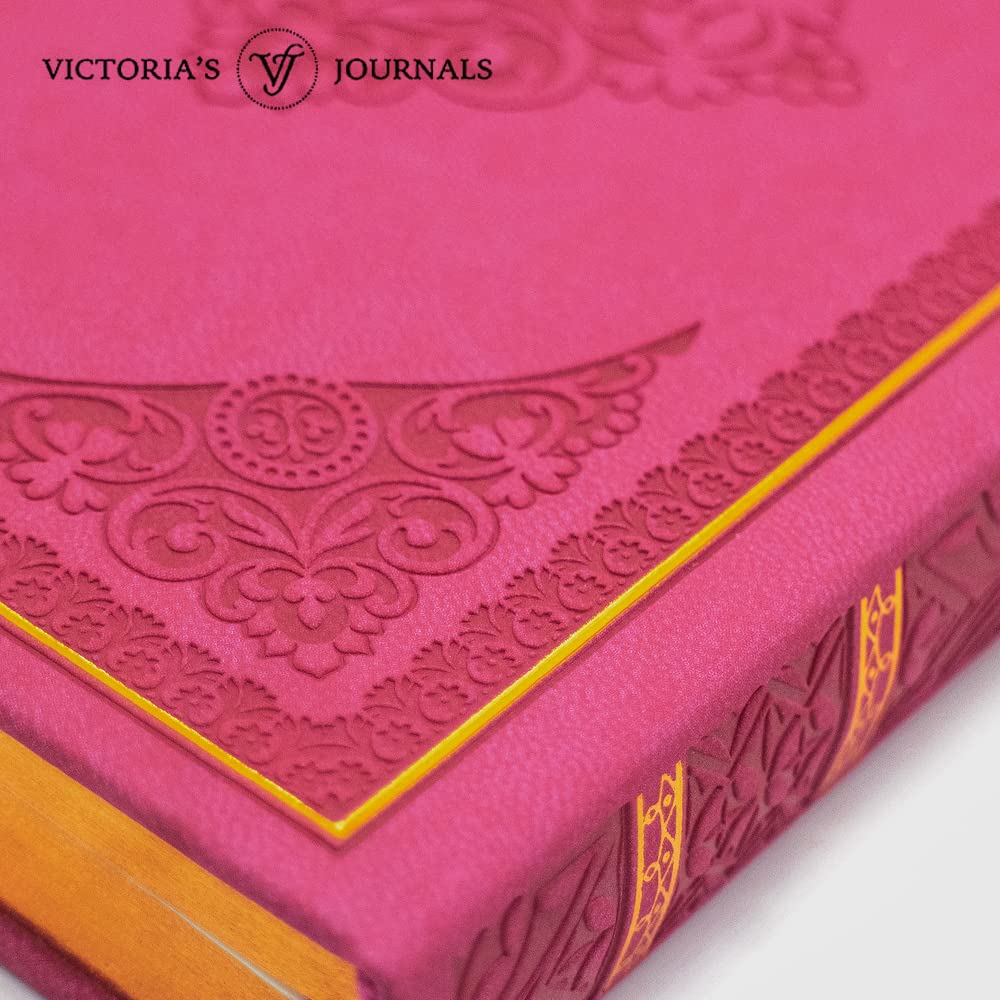 VICTORIA'S JOURNALS Leatherette Vintage Journal Hard Cover Lined Notebook Old Looking Travel Diary (Pink, B6) - Image 3