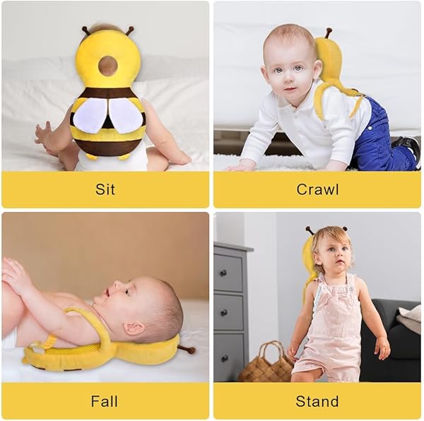 Vicloon Protector de Cabeza para Bebe, Cojín Protector Seguridad Bebe con Rodilleras, Anti-Caídas Almohada Protección Bebé, Almohadilla Protectora de Cabeza para Gatear y Caminar-Abeja - 3